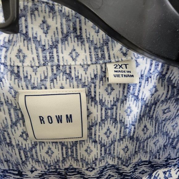 ROWM Big & Tall Mens Short Sleeved Collared Shirt Blue White NWT 2XT Cotton - Picture 5 of 8